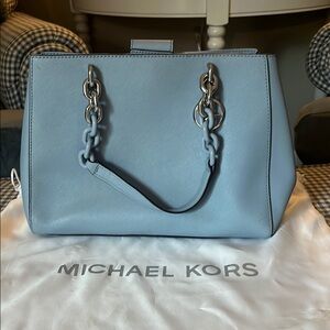 Michael Kors Blue Shoulder Bag with Silver Accents